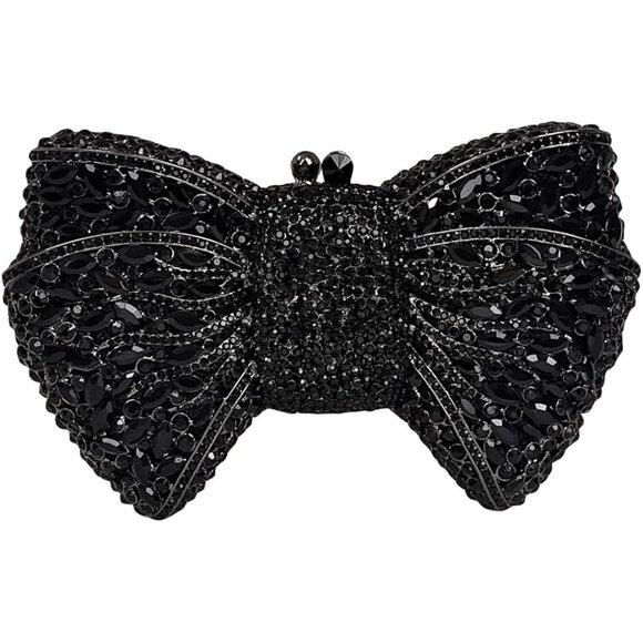 NEW Sparkling Bling Crystal Rhinestone Bow Clutch Purse Pink Gold Silver…